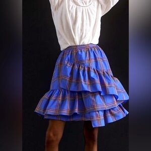 ANTHROPOLOGIE MAEVE BLUE PLAID LAYERED BUBBLE SILK BLEND SKIRT SIZE 4